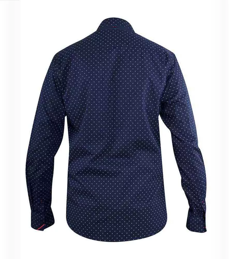 D555 Mens Navy Long Sleeve Printed Shirt (AUGUSTA)